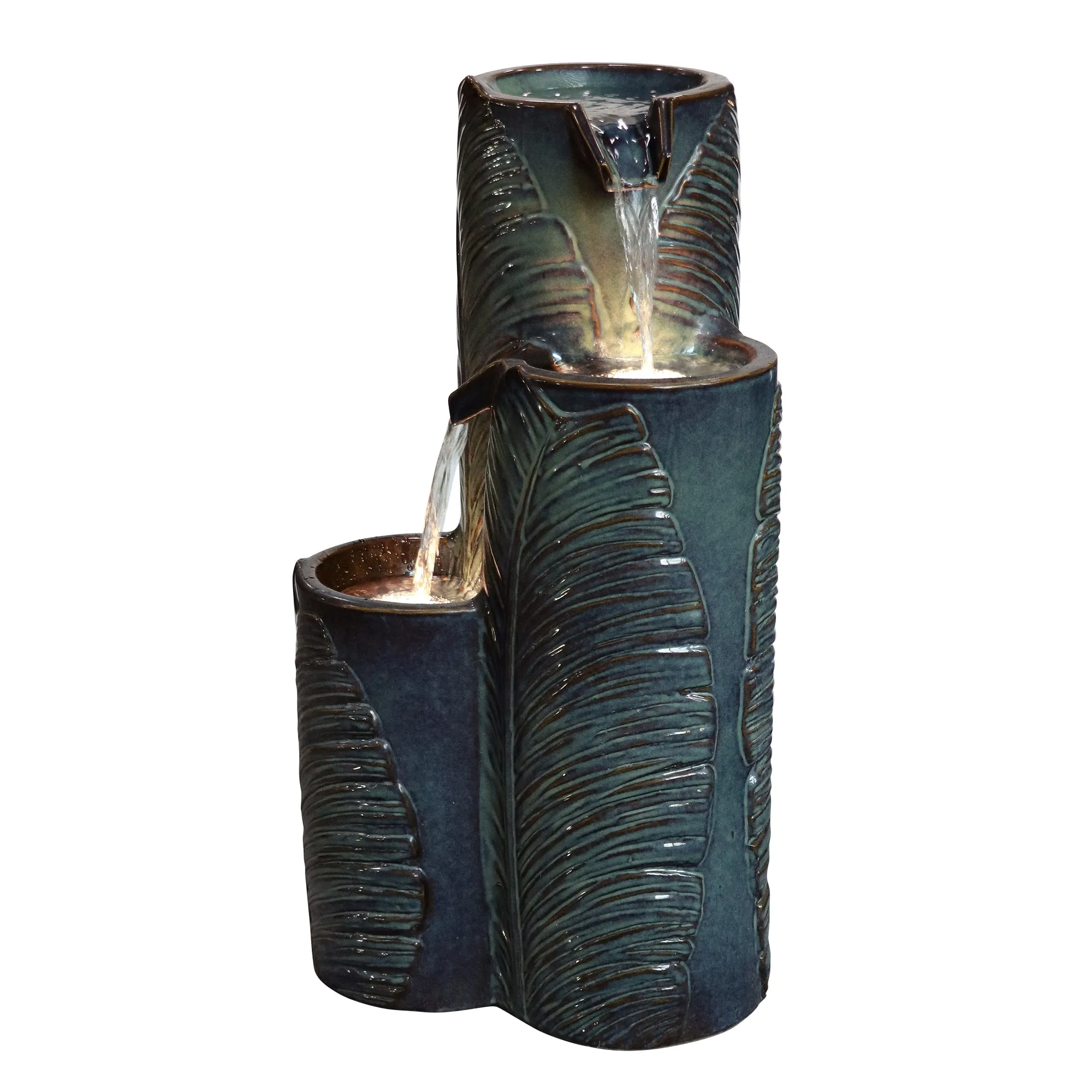 79586-09-BB -  Ceramic Fountain with Lights - Blue Bliss