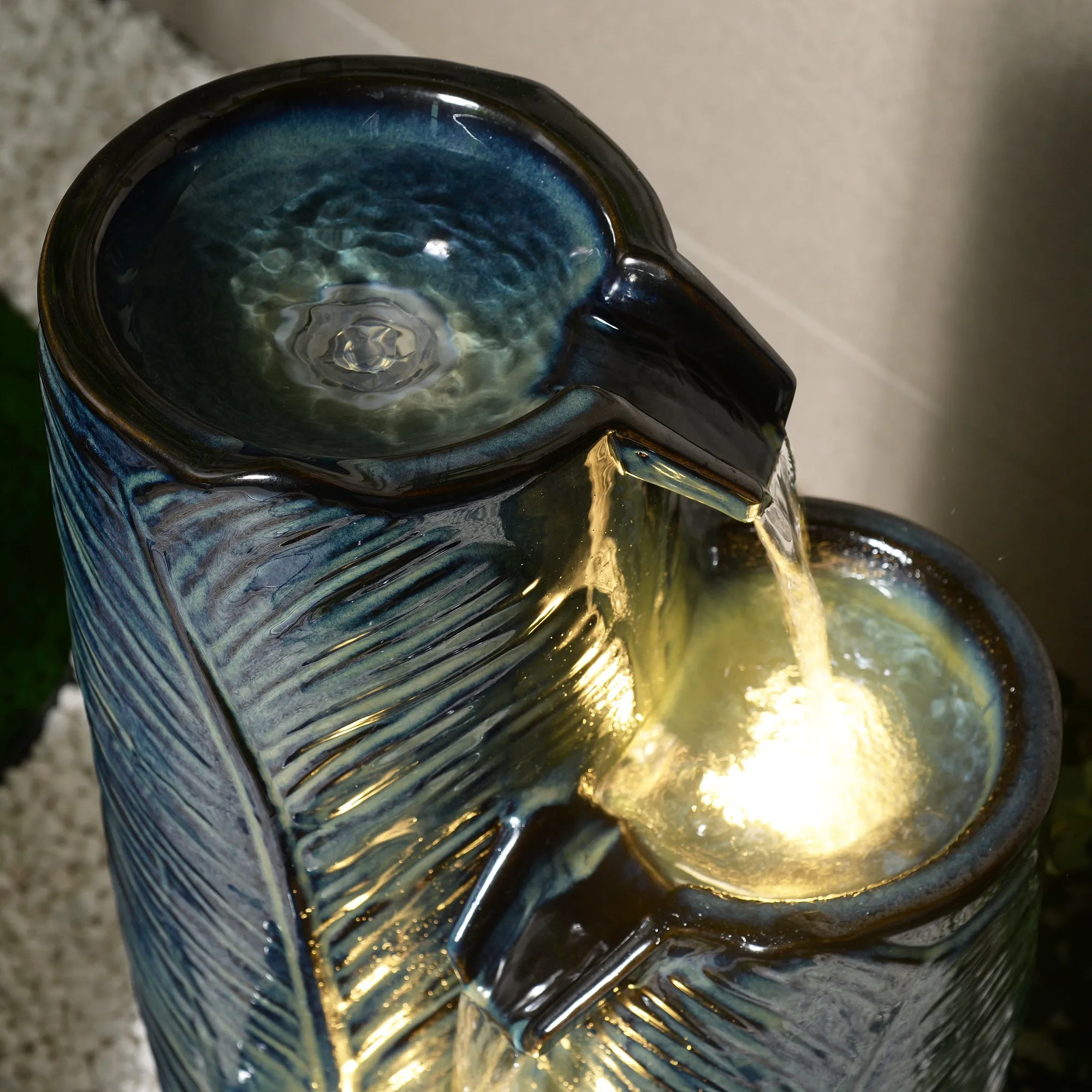 79586-09-BB -  Ceramic Fountain with Lights - Blue Bliss