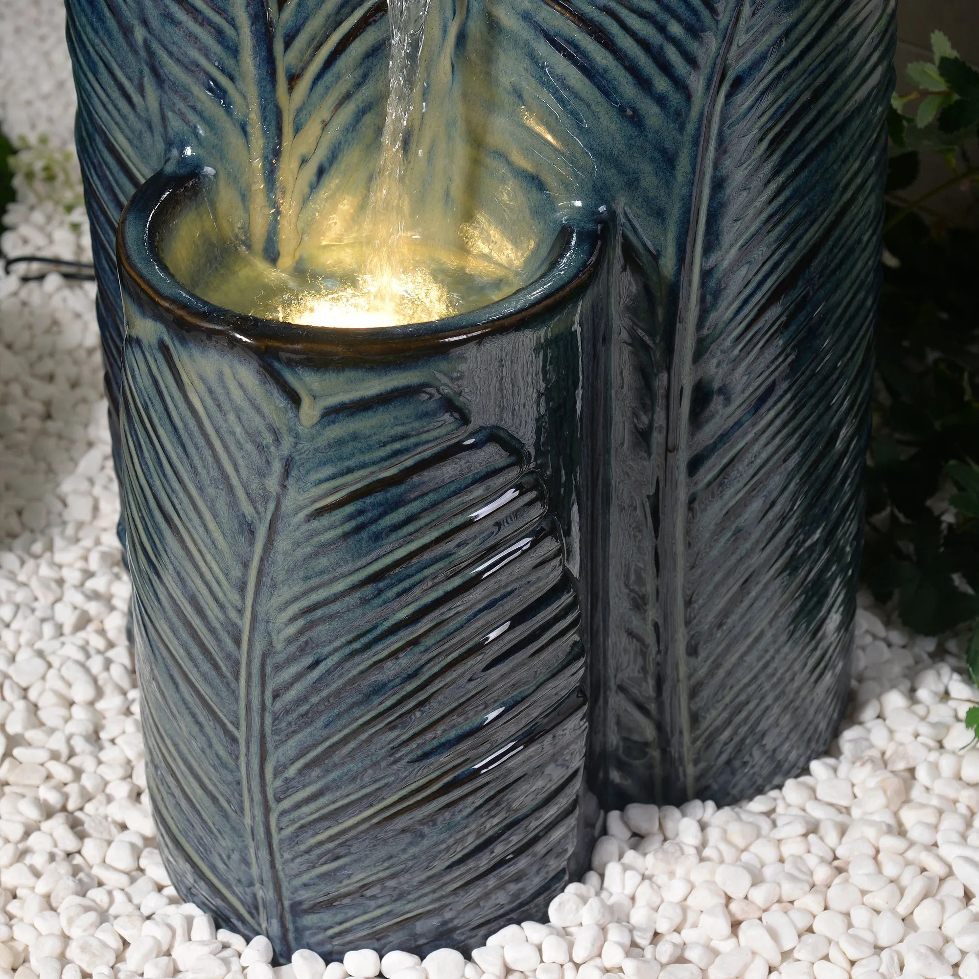 79586-09-BB -  Ceramic Fountain with Lights - Blue Bliss