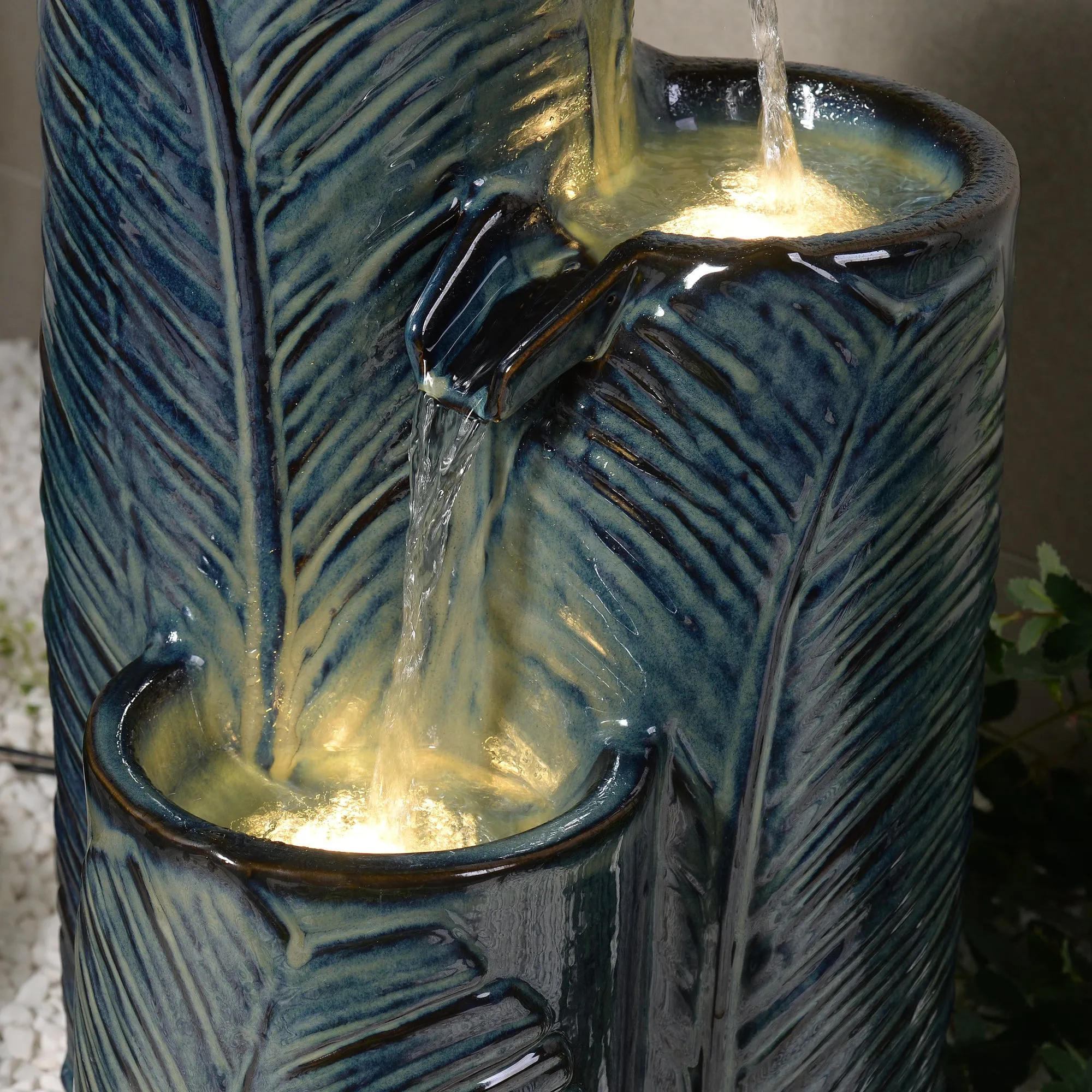 79586-09-BB -  Ceramic Fountain with Lights - Blue Bliss