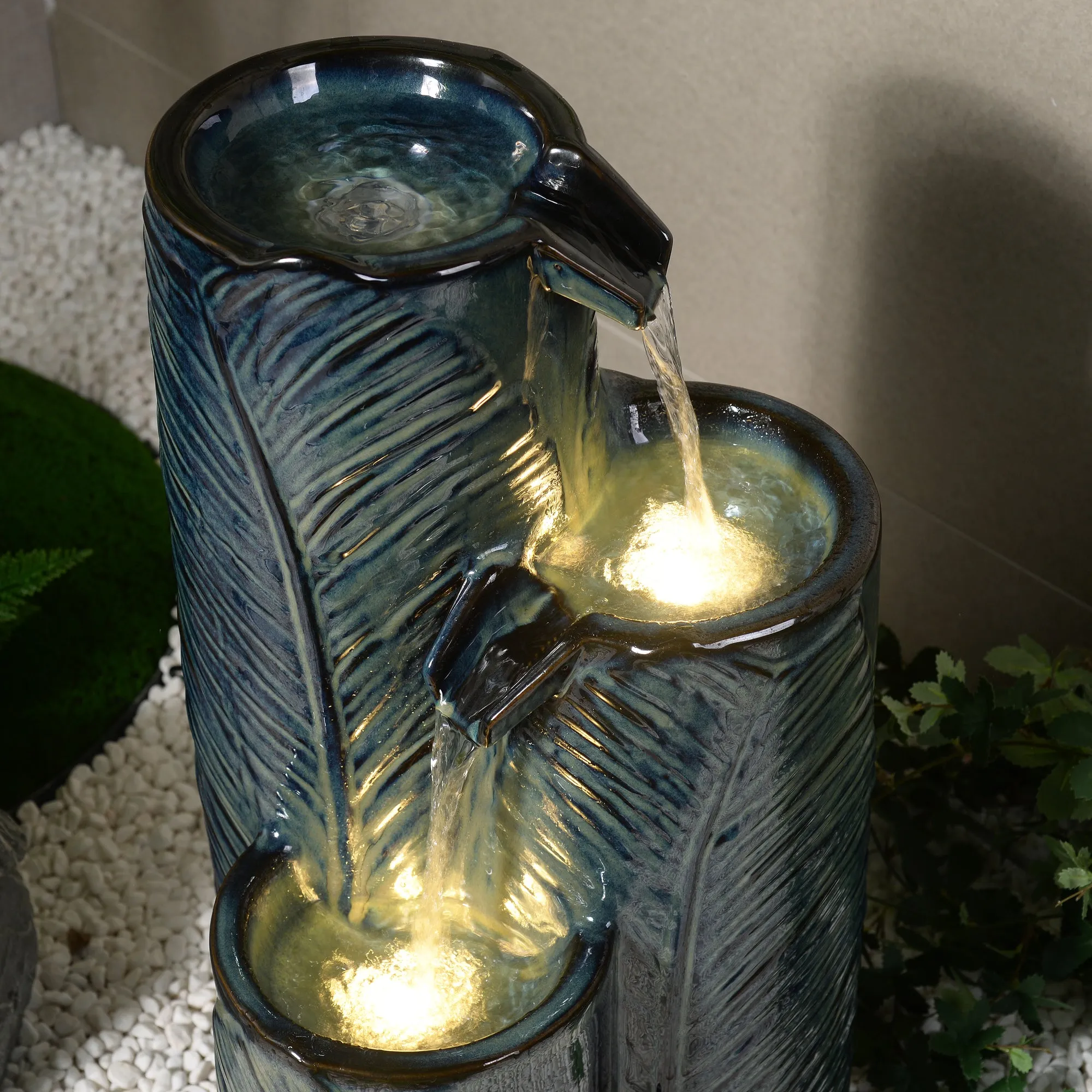 79586-09-BB -  Ceramic Fountain with Lights - Blue Bliss