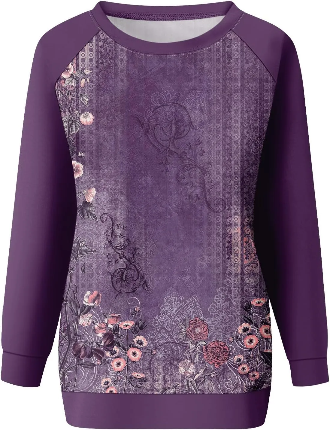 Fall Womens Clothes 2024 Floral Print Crewneck Cute Sweatshirt Long Sleeve Oversized Basics Clothes Clothing