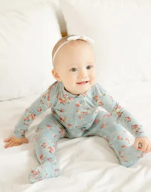 Flower Mint Baby Footed Sleepers