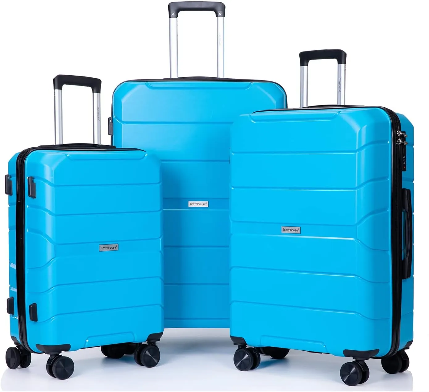 Hardside Spinner Luggage Set, 3-Piece,big cyan