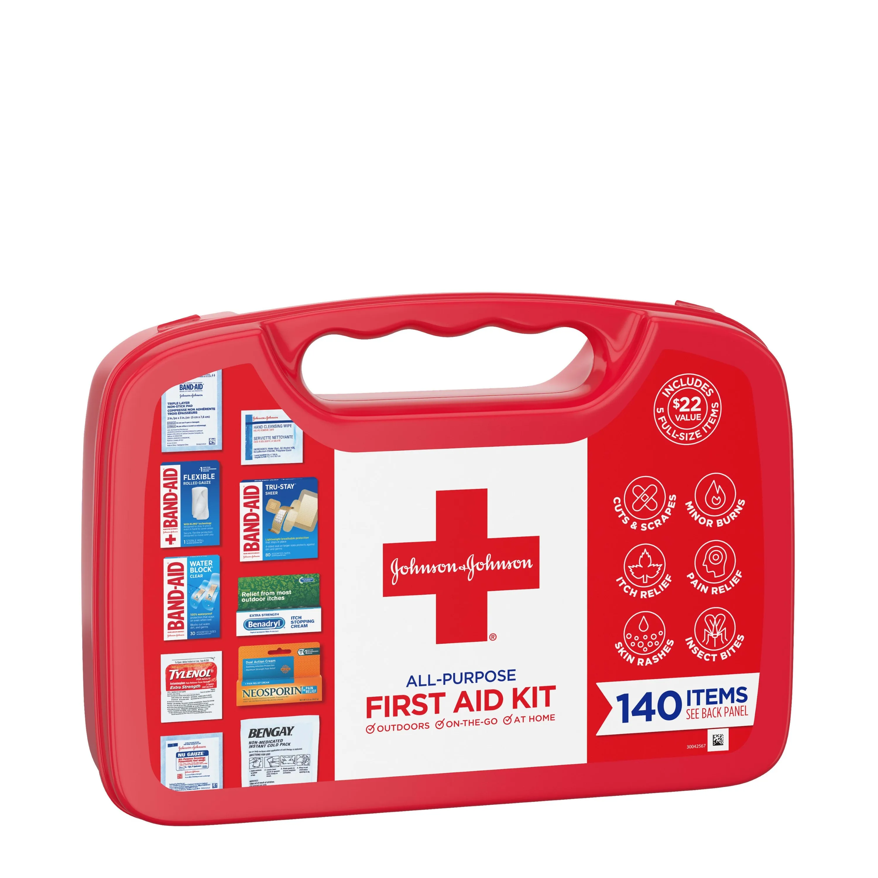 Johnson & Johnson All-Purpose Portable Compact First Aid Kit, 140 pc