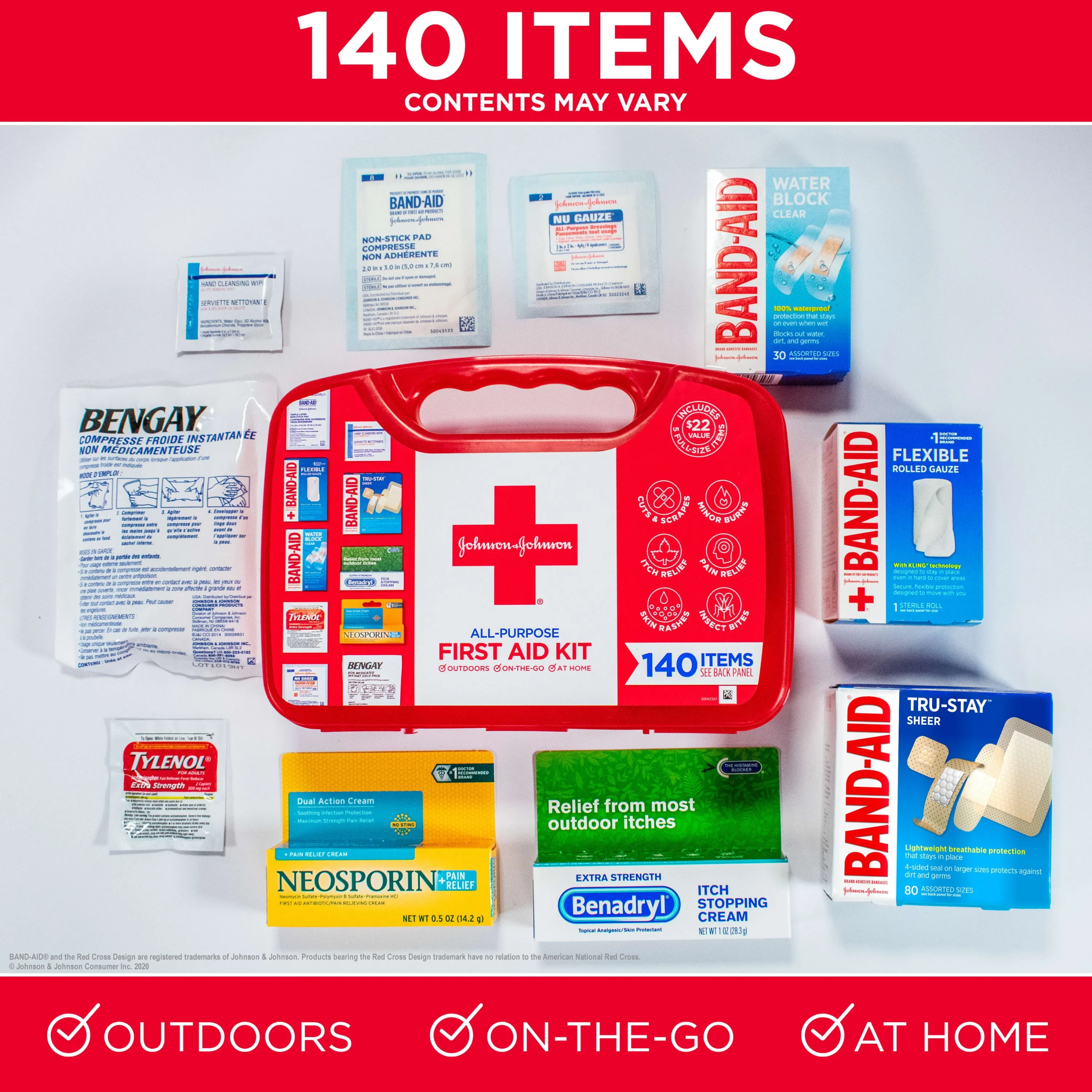 Johnson & Johnson All-Purpose Portable Compact First Aid Kit, 140 pc