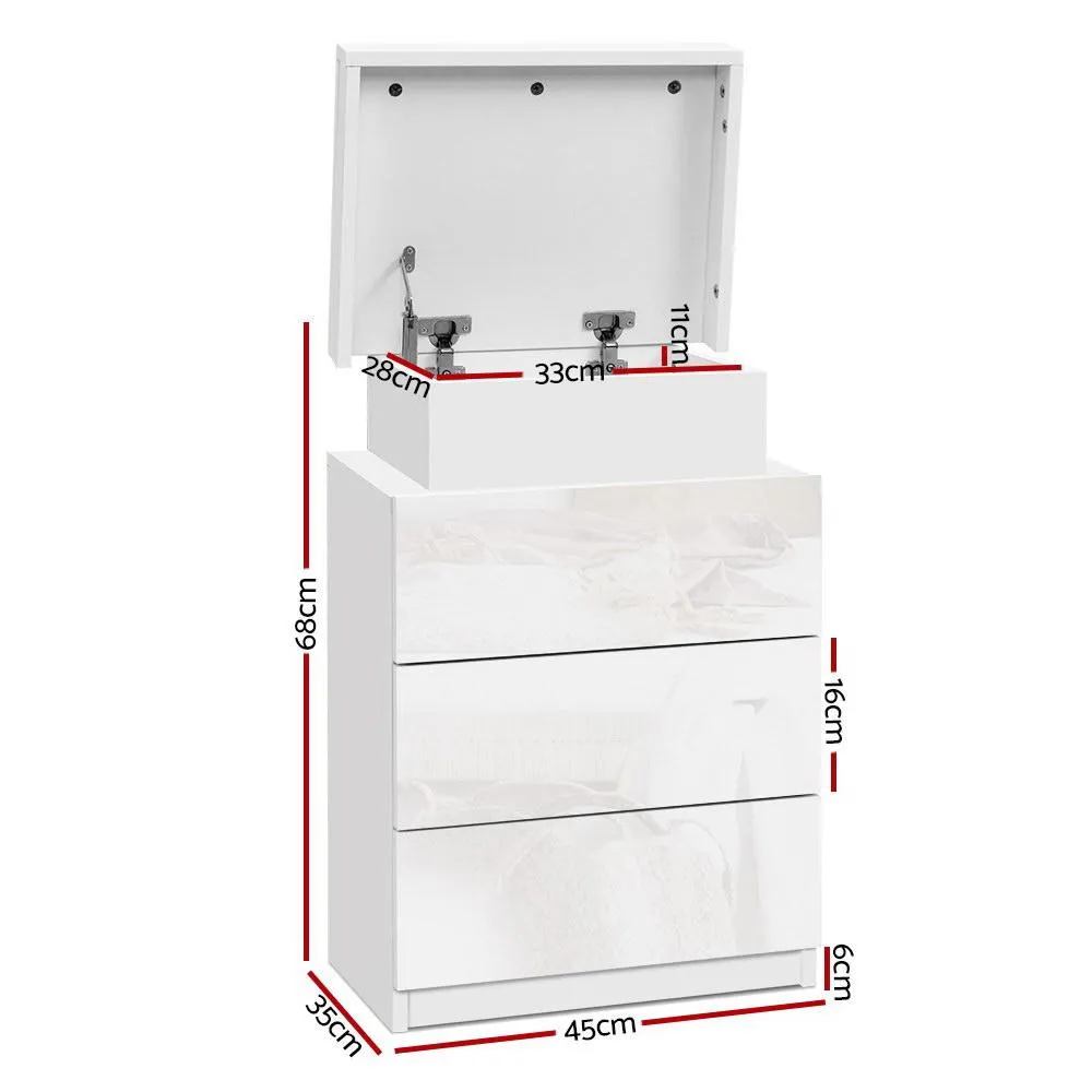 LED Bedside Table Side Table High Gloss White