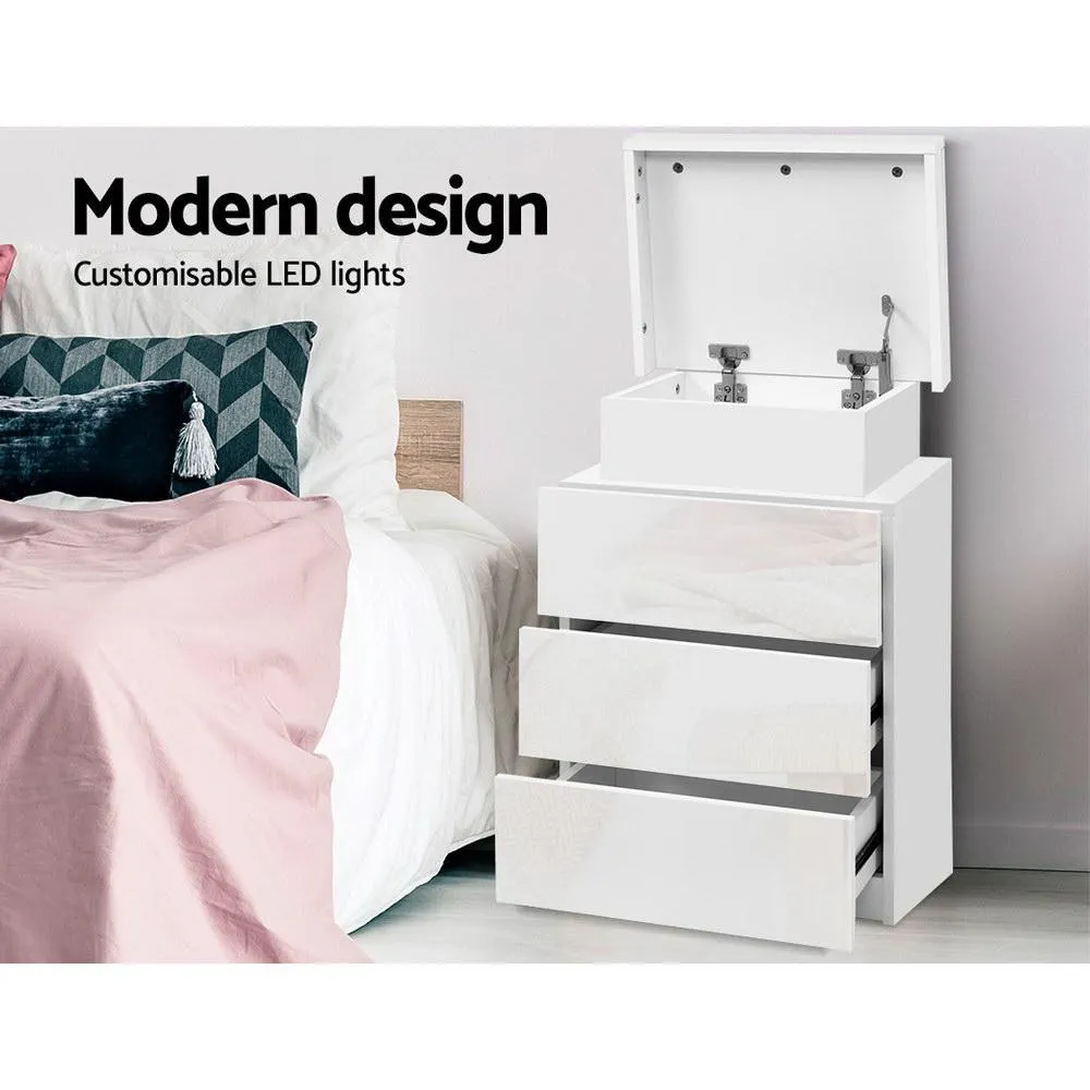 LED Bedside Table Side Table High Gloss White