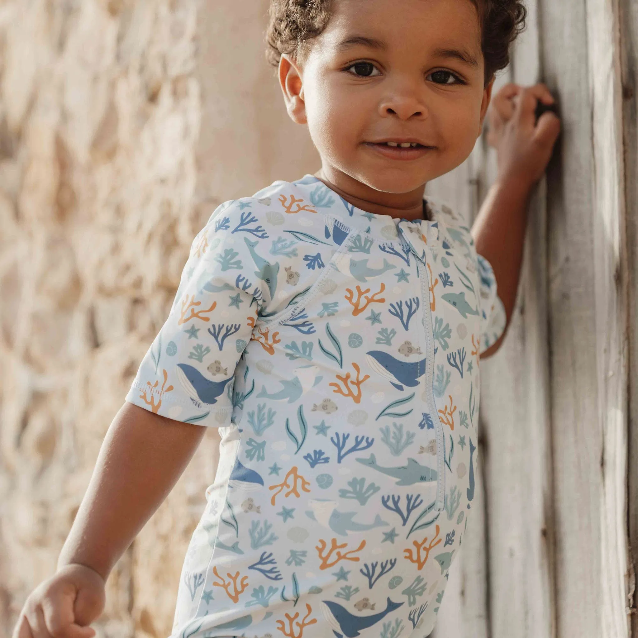 Little Dutch Short-Sleeve Swimsuit - Ocean Dreams Blue