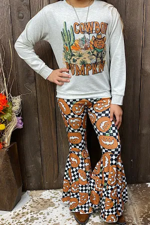 XCH0010-12H Cowboy pumpkin, checkers & pumpkin girls clothing sets wholesale