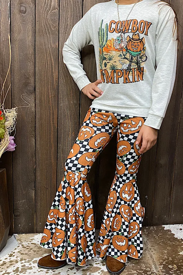 XCH0010-12H Cowboy pumpkin, checkers & pumpkin girls clothing sets wholesale