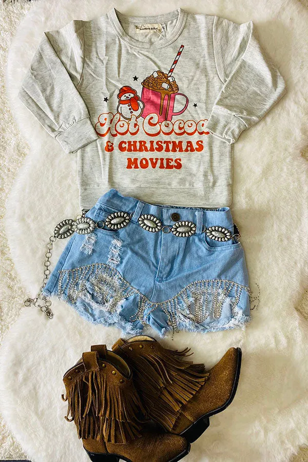 XCH0011-5H Wholesale Hot Cocoa CHRISTMAS MOVIES grey long sleeve sweatshirt